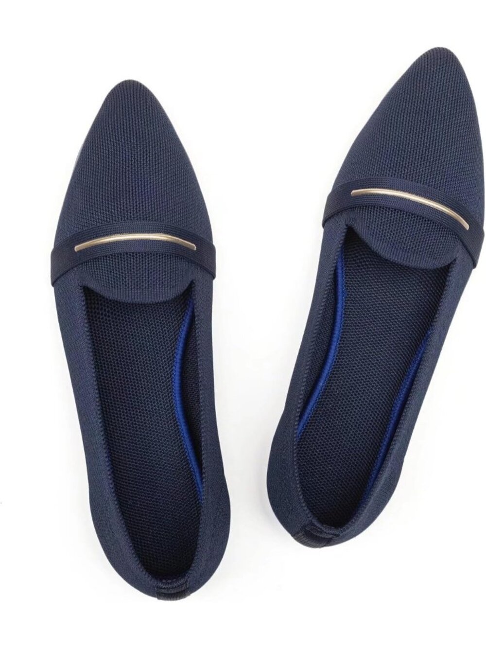 Frank Mully Women's Navy Rubber Knit Pointy Toe Slip On Loafers Classic Flats